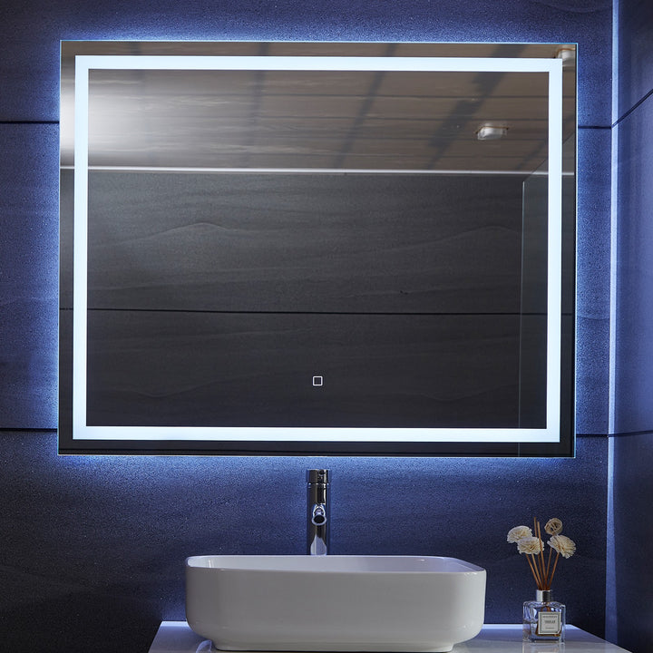 Aquamarin® LED Badeværelsesspejl - 100x80 cm, Dugfrit, Dæmpbart, Energibesparende med Hukommelsesfunktion (EEK A++)