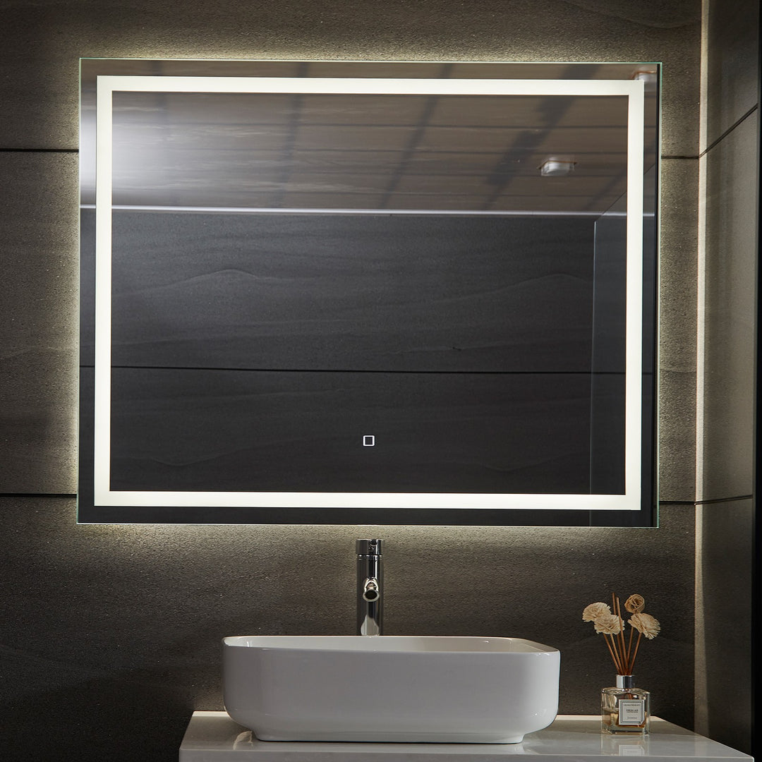 Aquamarin® LED Badeværelsesspejl - 100x80 cm, Dugfrit, Dæmpbart, Energibesparende med Hukommelsesfunktion (EEK A++)