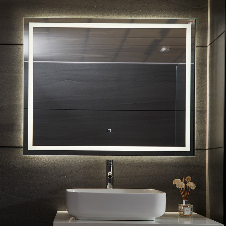 Aquamarin® LED Badeværelsesspejl - 100x80 cm, Dugfrit, Dæmpbart, Energibesparende med Hukommelsesfunktion (EEK A++)