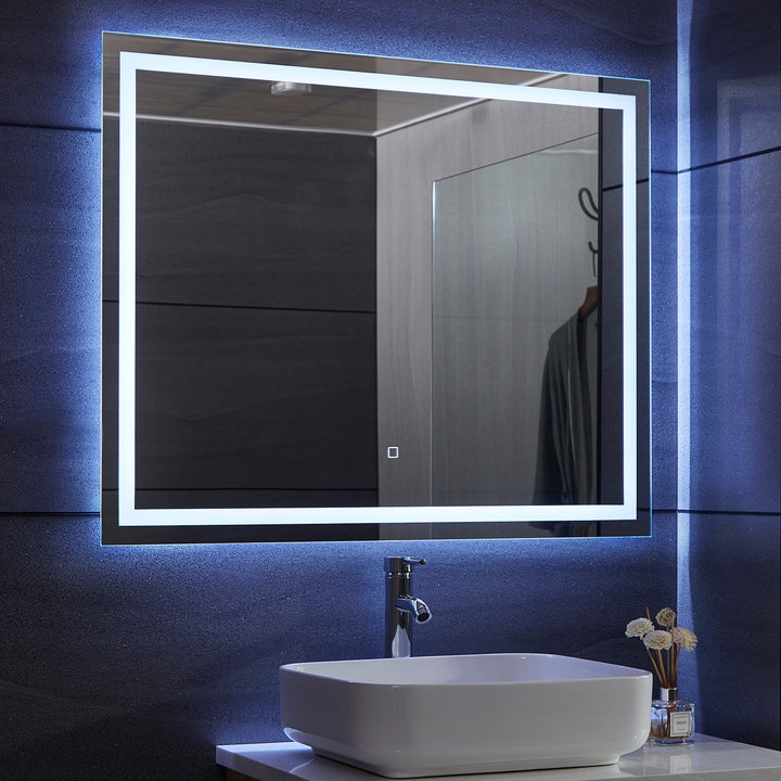 Aquamarin® LED Badeværelsesspejl - 100x80 cm, Dugfrit, Dæmpbart, Energibesparende med Hukommelsesfunktion (EEK A++)