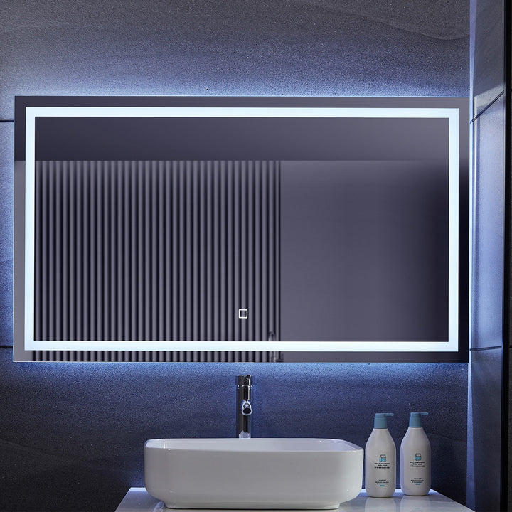 Aquamarine® LED badeværelsesspejl, 120 x 70 cm, dugfrit, dæmpbart, makeupspejl