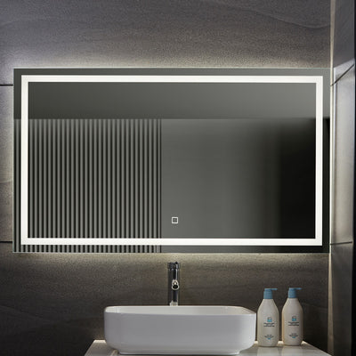 Aquamarine® LED badeværelsesspejl, 120 x 70 cm, dugfrit, dæmpbart, makeupspejl
