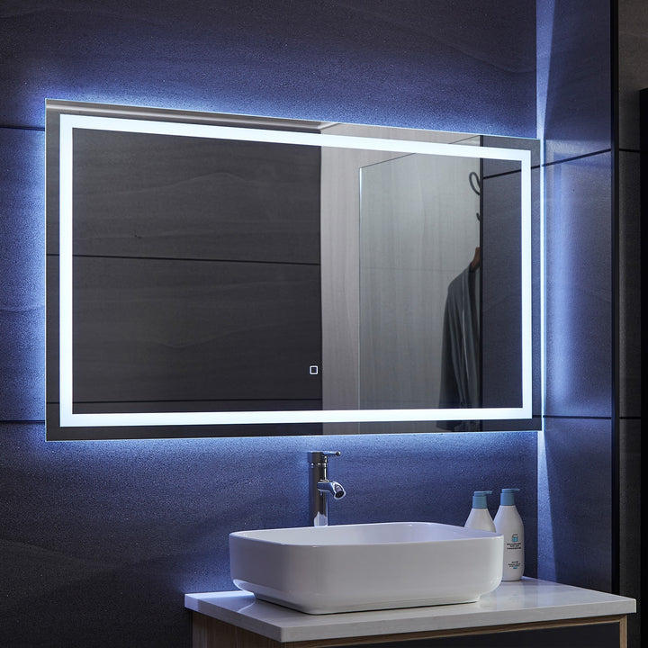 Aquamarine® LED badeværelsesspejl, 120 x 70 cm, dugfrit, dæmpbart, makeupspejl