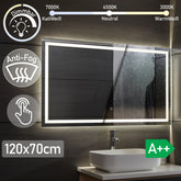 Aquamarine® LED badeværelsesspejl, 120 x 70 cm, dugfrit, dæmpbart, makeupspejl