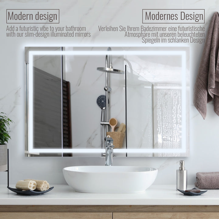 Aquamarine® LED badeværelsesspejl - 120 x 80 cm, dugfrit, dæmpbart med touch funktion