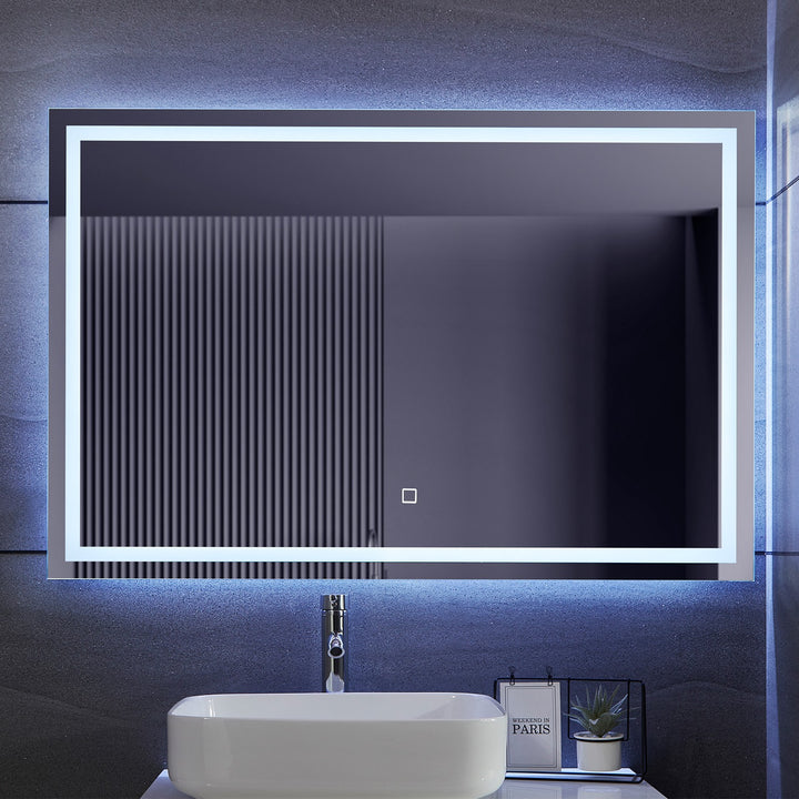 Aquamarine® LED badeværelsesspejl - 120 x 80 cm, dugfrit, dæmpbart med touch funktion