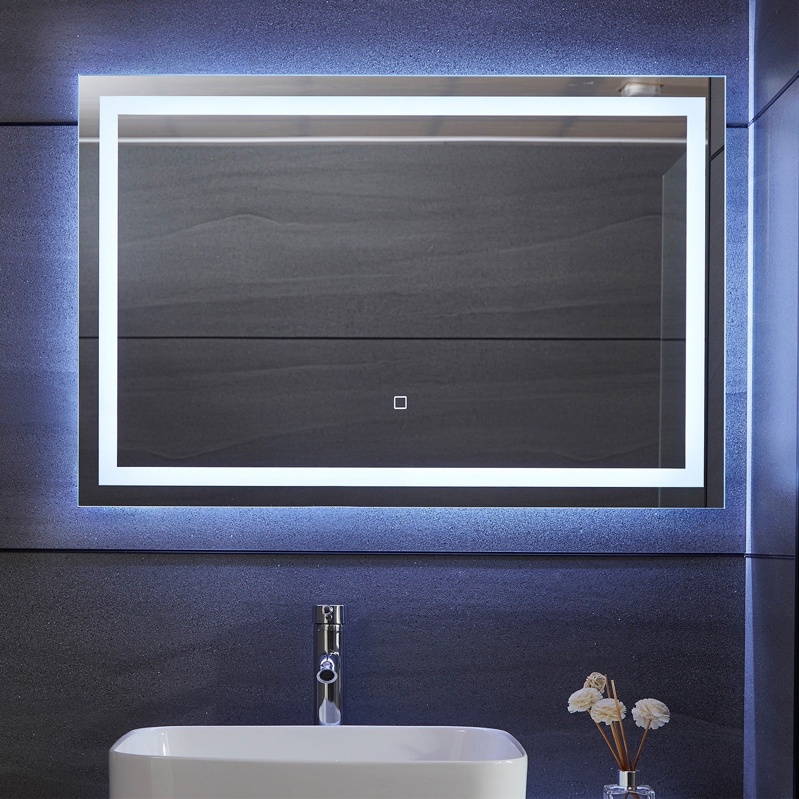 Aquamarine® LED badeværelsesspejl, 90 x 60 cm, dugfrit, dæmpbart, makeupspejl med led touch funktion