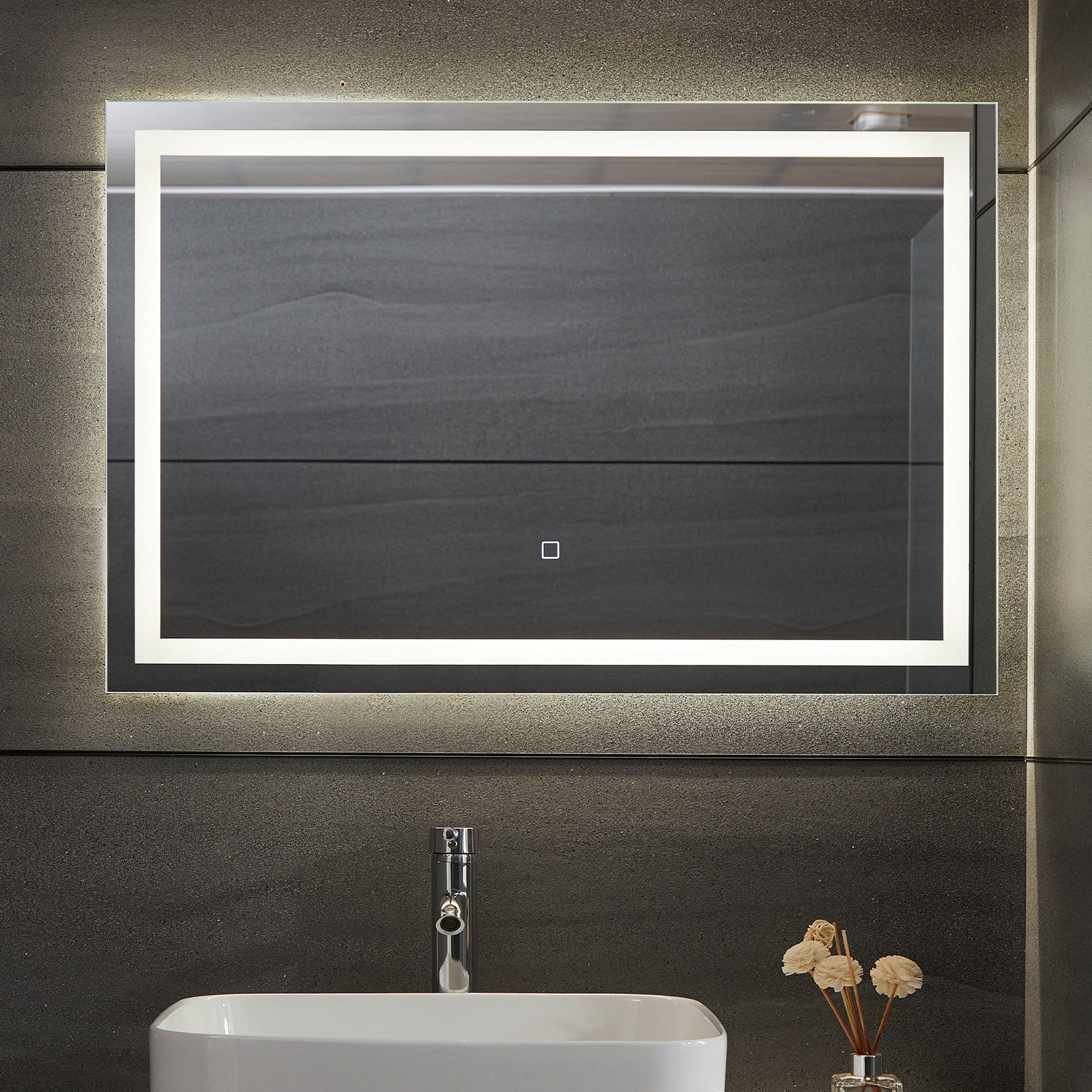 Aquamarine® LED badeværelsesspejl, 90 x 60 cm, dugfrit, dæmpbart, makeupspejl med led touch funktion