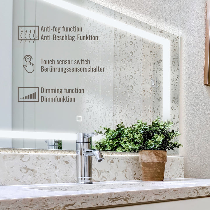 Aquamarin® LED Badeværelsesspejl - 100x80 cm, Dugfrit, Dæmpbart, Energibesparende med Hukommelsesfunktion (EEK A++)