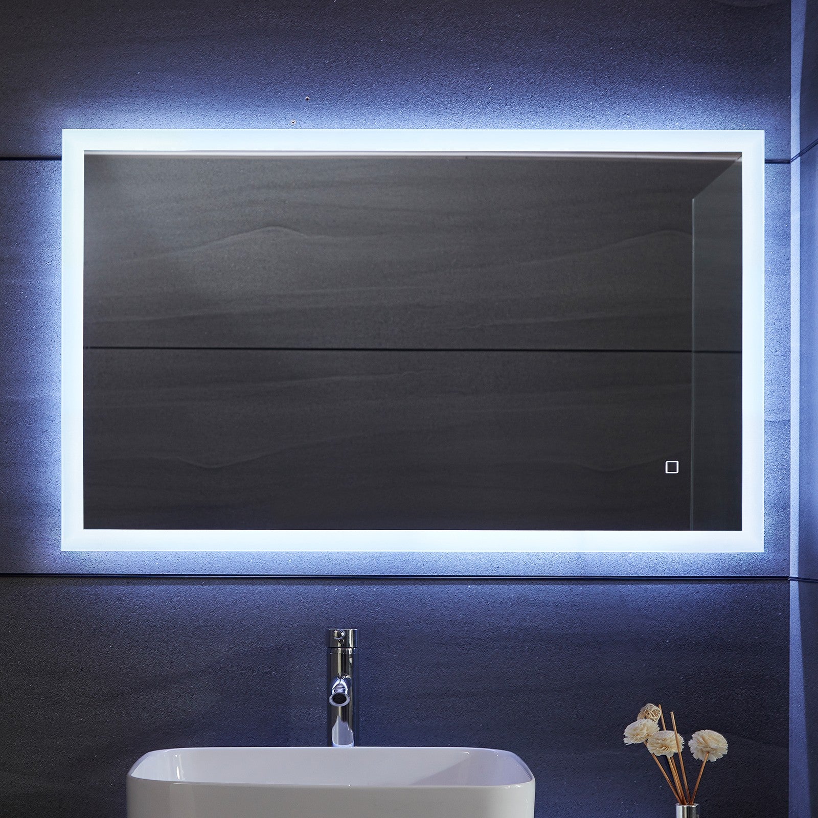 Aquamarine® LED badeværelsesspejl, 80x60 cm, dugfrit, dæmpbart med touch, makeupspejl