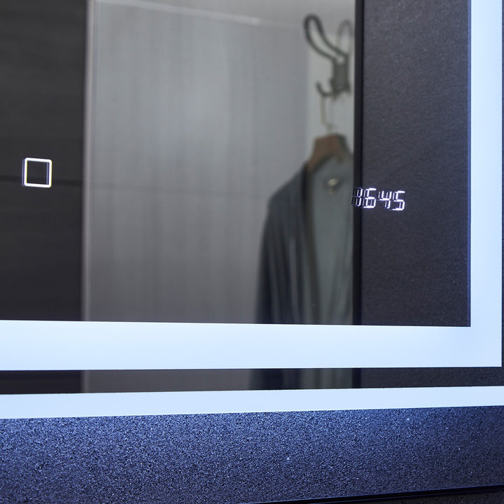 Aquamarine® LED badeværelsesspejl - 100x60 cm, dugfrit, dæmpbart, med digitalt ur/dato, touch funktion