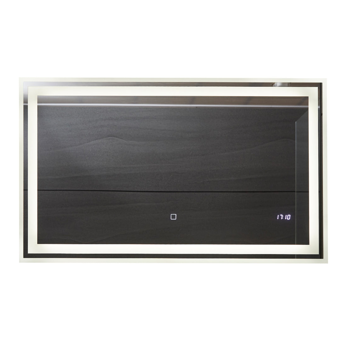 Aquamarine® LED badeværelsesspejl - 100x60 cm, dugfrit, dæmpbart, med digitalt ur/dato, touch funktion