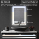 Aquamarine® LED badeværelsesspejl - 50x70 cm, dugfrit, dæmpbart med touch, digitalt ur