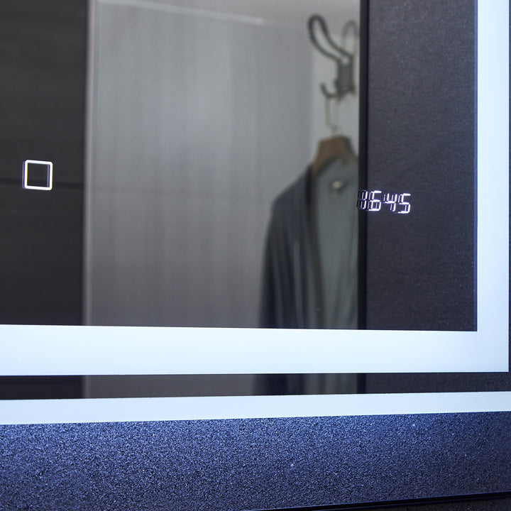 Aquamarine® LED badeværelsesspejl, 80x60 cm, dugfrit, dæmpbart, med digitalt ur/dato, makeupspejl med led