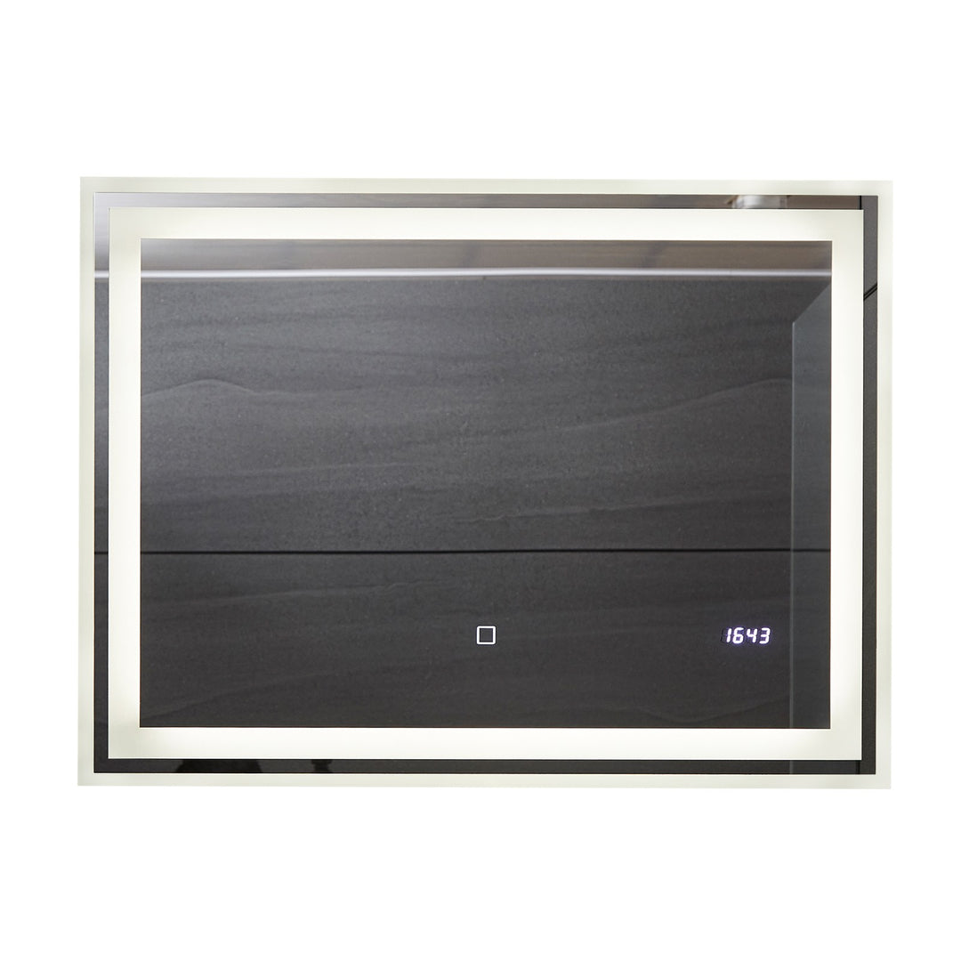 Aquamarine® LED badeværelsesspejl, 80x60 cm, dugfrit, dæmpbart, med digitalt ur/dato, makeupspejl med led