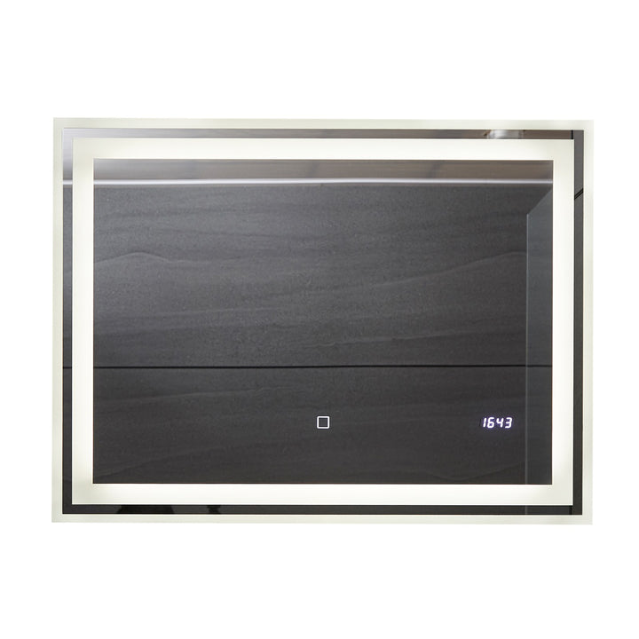 Aquamarine® LED badeværelsesspejl, 80x60 cm, dugfrit, dæmpbart, med digitalt ur/dato, makeupspejl med led