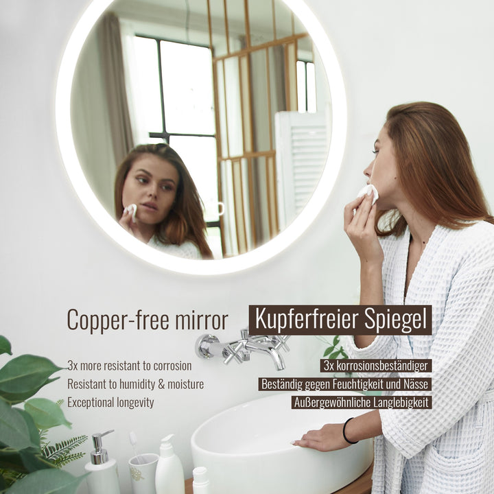 Aquamarine® LED badeværelsesspejl - 60 cm, rundt, dugfrit, dæmpbart, med touch