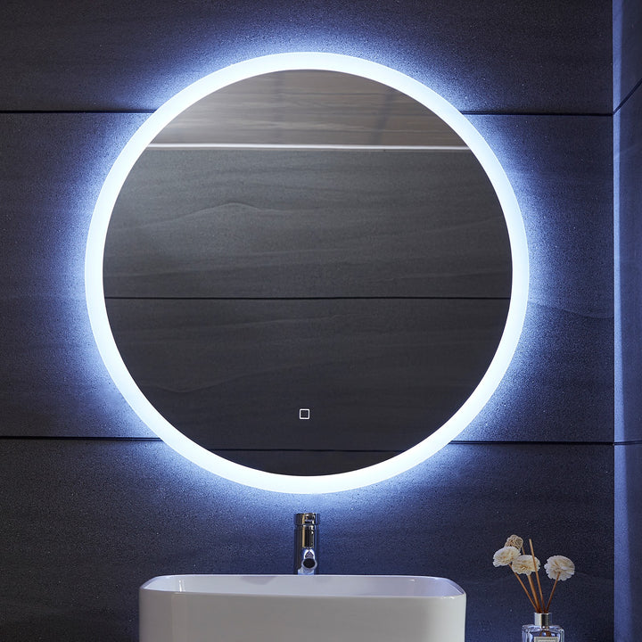 Aquamarine® LED badeværelsesspejl - 80 cm, rundt, dugfrit, dæmpbart, makeupspejl med touch