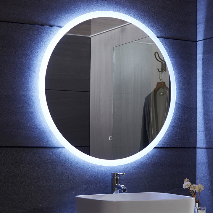 Aquamarine® LED badeværelsesspejl - 80 cm, rundt, dugfrit, dæmpbart, makeupspejl med touch