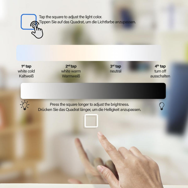 Aquamarin® badeværelsesspejl med LED-belysning - 80x60cm, EKK A++, berøringsafbryder, dæmpbar 3-i-1 kold hvid neutral varm hvid justerbar, digitalt ur