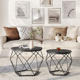 Runde sofaborde, sæt med 2 sideborde, moderne stil, sort