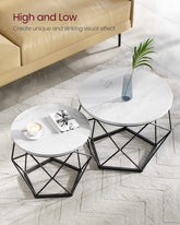 Runde sofaborde, sæt med 2 sideborde, moderne stil, hvid og sort