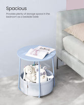 Rundt sofabord med stofkurv, rummelig, pulverblå/pastelblå
