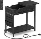 Sengebord med strømstik og USB porte, 60 x 31,5 x 60 cm, sort