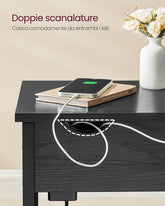Sengebord med strømstik og USB porte, 60 x 31,5 x 60 cm, sort