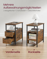 Sengebord med stikdåse, 2 skuffer, D60 x B35 x H61, vintage brun/sort