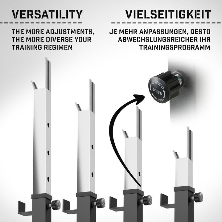 Squat-stativ - Højdejusterbar op til 150 kg, skridsikre ben, til vægtstang, bænkpresse