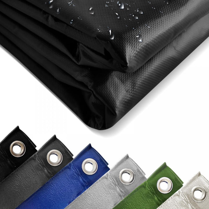 Presenning - 650 g/m², vandtæt og rivefast, aluminiumsøjer, sort, 2 x 3 m, belagt på begge sider