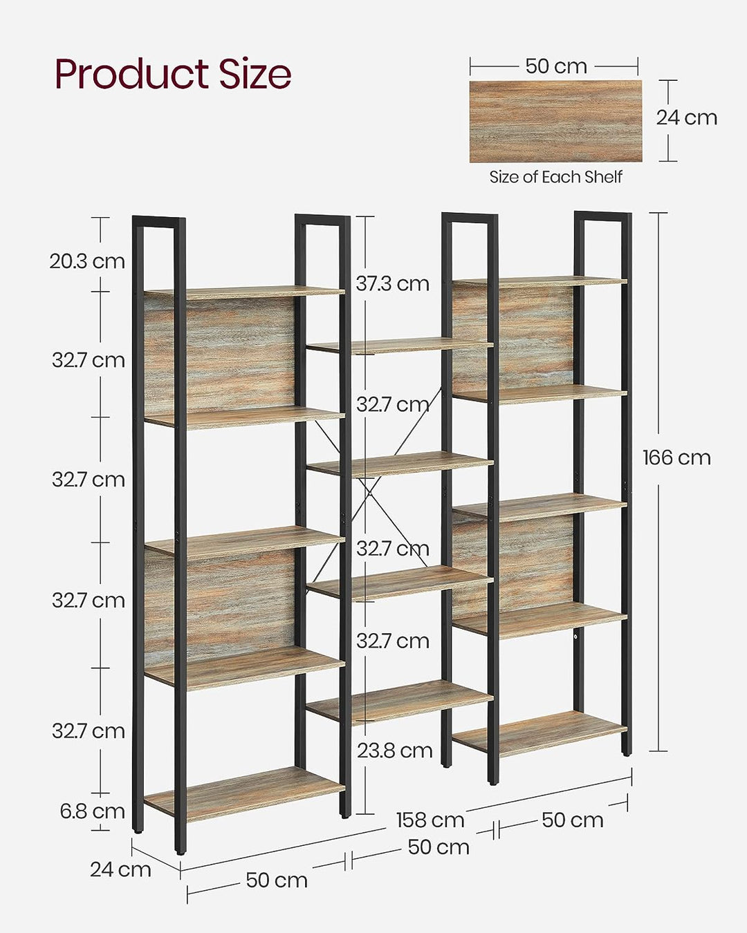 Reol med 14 hylder, 24 x 158 x 166 cm