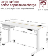 Elektrisk justerbart skrivebord med stik og skuffe, 60x140 cm, hvid
