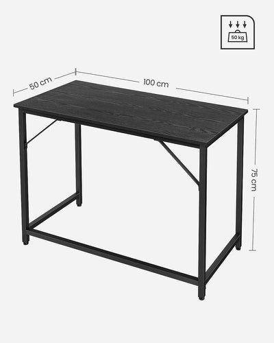 Lille skrivebord, til studie og soveværelse, 50 x 100 x 75 cm, sort metalramme