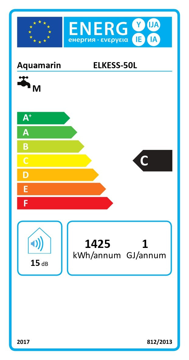 Aquamarine® elektrisk varmtvandsbeholder - 50 liter lager, 1500W varmeeffekt og termometer, energibesparelse, sikkerhedsventil