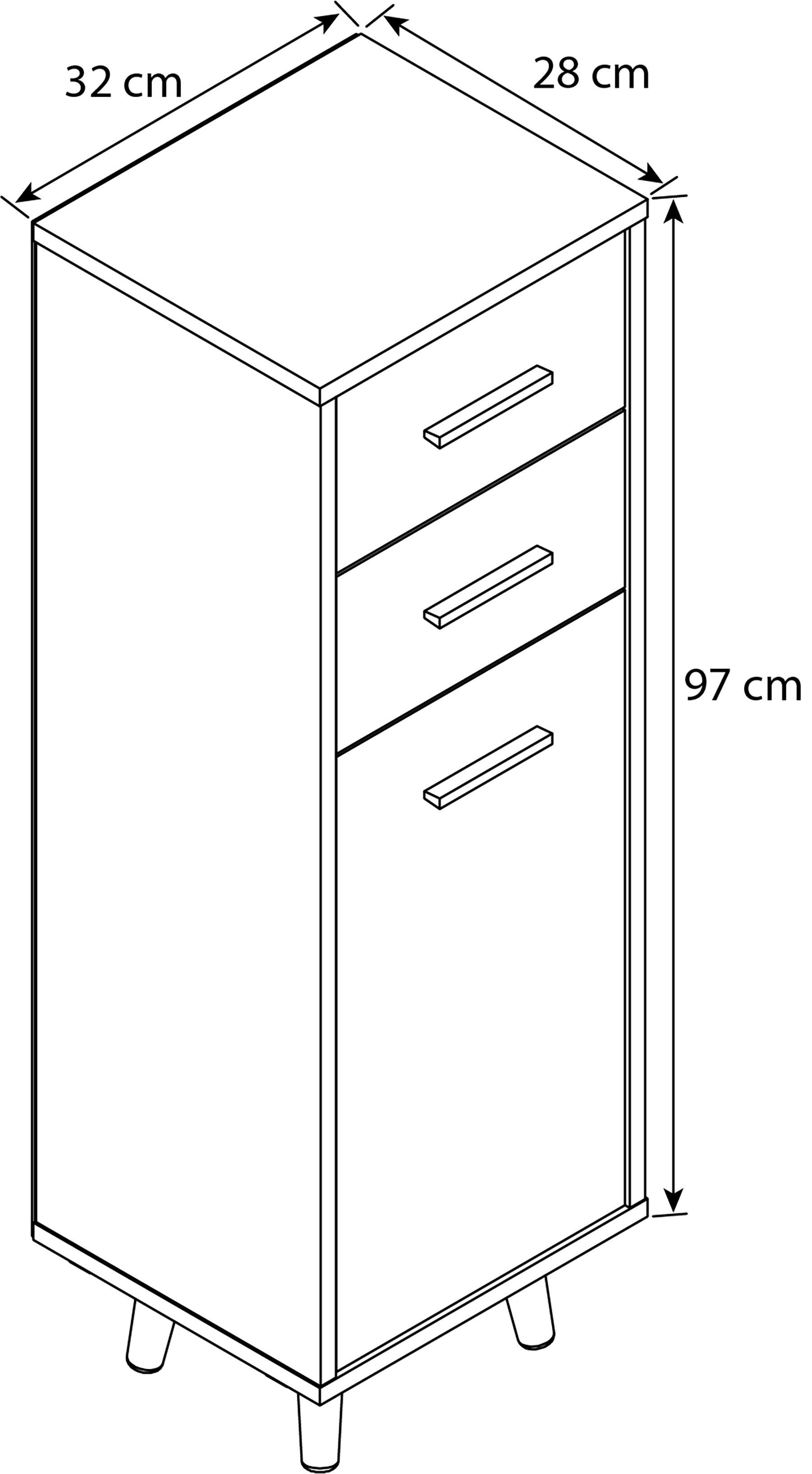 Kommode, h. 97 x b. 32 x d. 28 cm, hvid med antracit