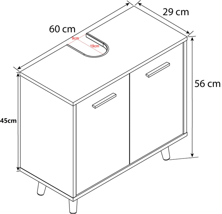 Underskab til badeværelset, H. 56 x B. 60 x D. 28 cm, hvid og antracit