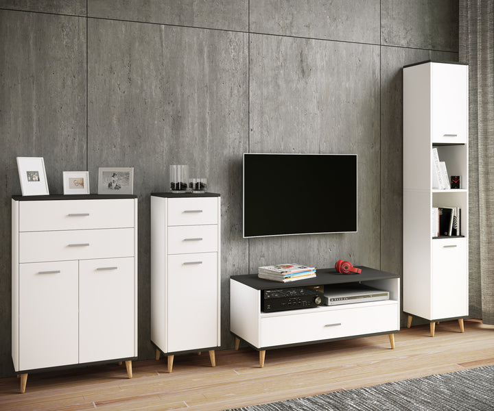 Stilfuld kommode, 97 x 60 x 28 cm, hvid