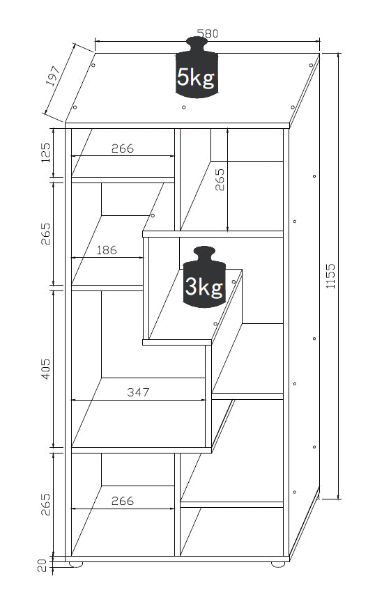 Dekorativ reol, h. 116 x b. 58 x d. 20 cm, hvid