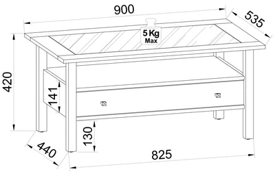 Sofabord med glasbordplade, 42 x 90 x 54 cm, sort