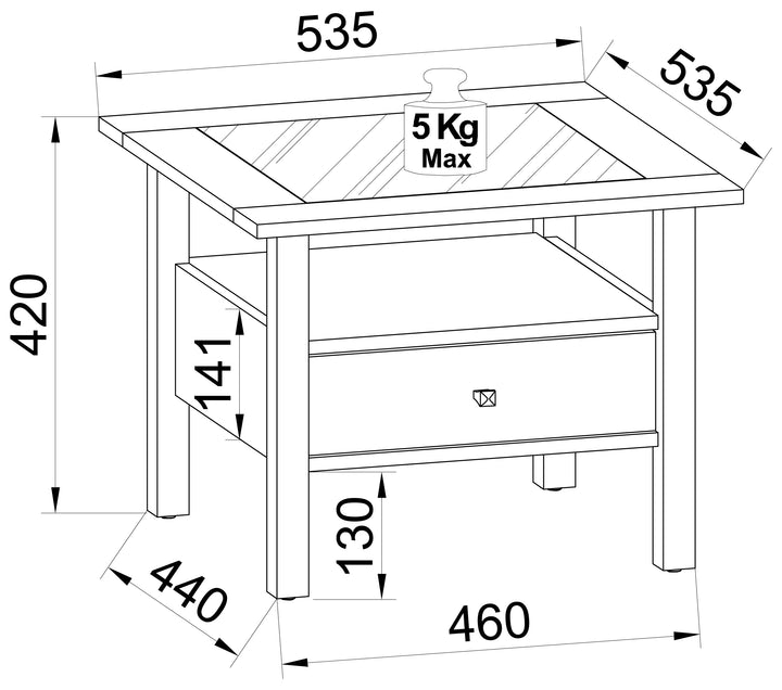 Sofabord, h. 42 x b. 54 x d. 54 cm, hvid