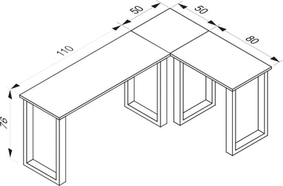 Hjørneskrivebord, 160x130x50 U-base, naturfarvet bordplade