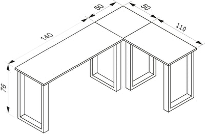Hjørneskrivebord, 190x160x50 U-base, hvid