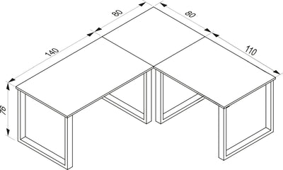 Hjørneskrivebord, 220x190x80 U-base, hvid
