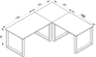 Hjørneskrivebord, 220x220x80 U-base, hvid