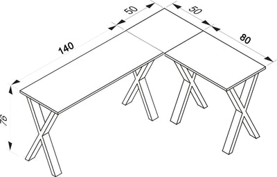 Hjørneskrivebord, 190x130x50 X-base, hvid