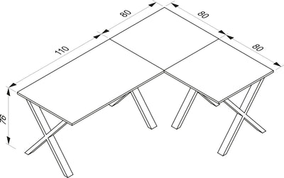 Hjørneskrivebord, 190x160x80 X-base, naturfarvet