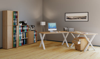 Hjørneskrivebord, 160x130x50 X-base, naturfarvet
