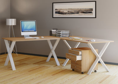 Hjørneskrivebord, 220x220x80,  X-base, naturfarvet
